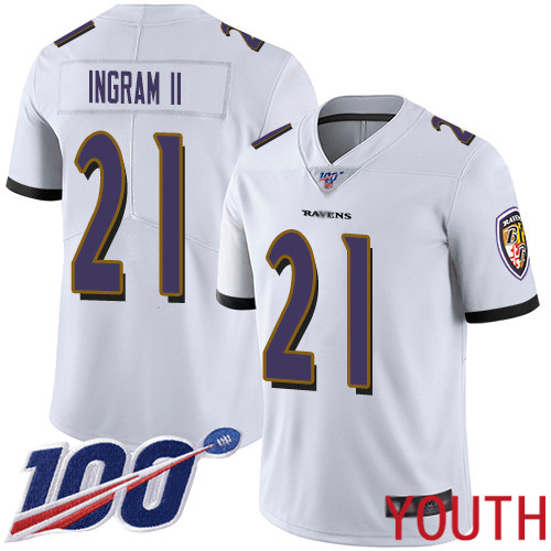 Baltimore Ravens Limited White Youth Mark Ingram II Road Jersey NFL Football #21 100th Season Vapor Untouchable